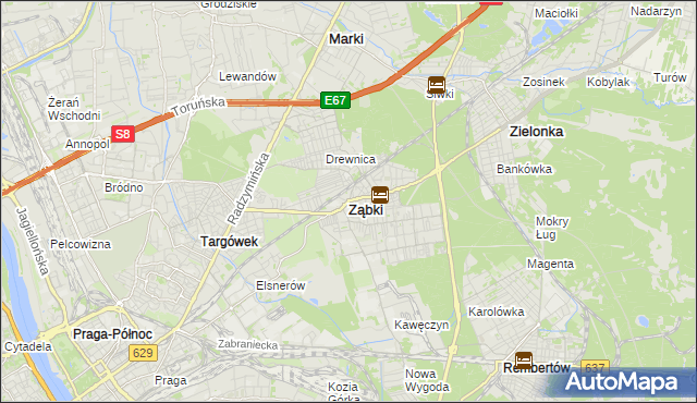 mapa Ząbki powiat wołomiński, Ząbki powiat wołomiński na mapie Targeo