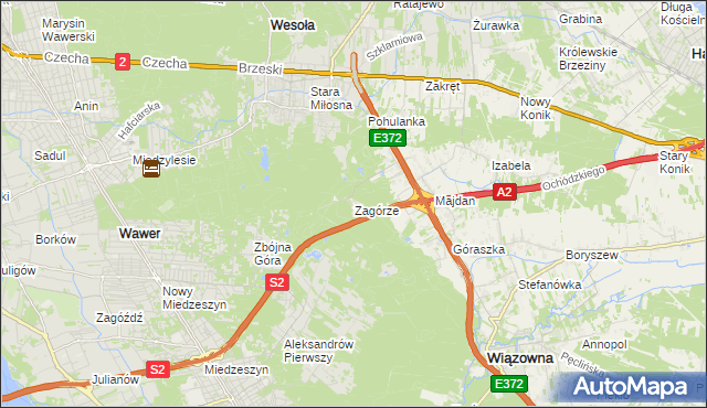 mapa Zagórze gmina Wiązowna, Zagórze gmina Wiązowna na mapie Targeo