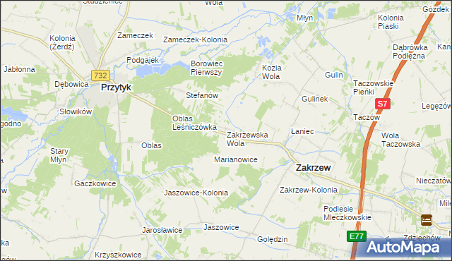 mapa Zakrzewska Wola gmina Zakrzew, Zakrzewska Wola gmina Zakrzew na mapie Targeo