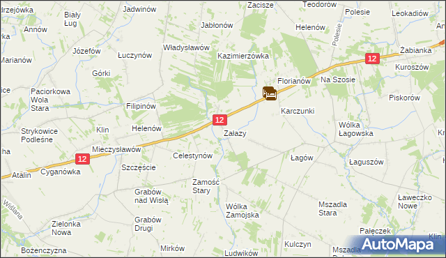 mapa Załazy gmina Przyłęk, Załazy gmina Przyłęk na mapie Targeo