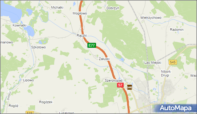 mapa Załuski gmina Nidzica, Załuski gmina Nidzica na mapie Targeo