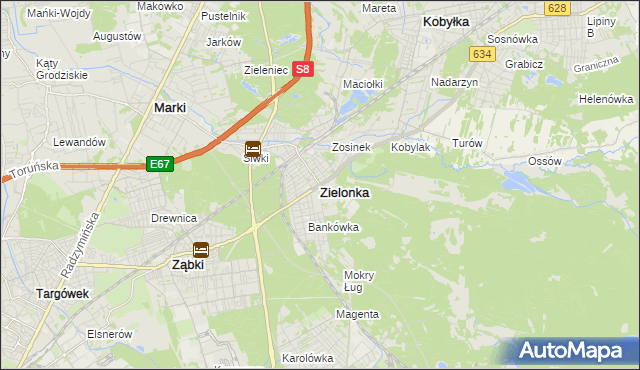 mapa Zielonka powiat wołomiński, Zielonka powiat wołomiński na mapie Targeo