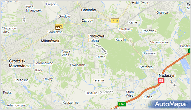 mapa Żółwin gmina Brwinów, Żółwin gmina Brwinów na mapie Targeo