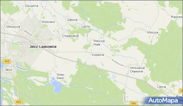 mapa Kopalina gmina Jelcz-Laskowice, Kopalina gmina Jelcz-Laskowice na mapie Targeo