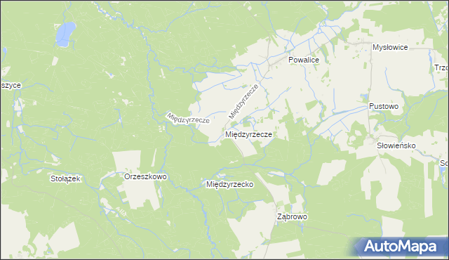 mapa Międzyrzecze gmina Sławoborze, Międzyrzecze gmina Sławoborze na mapie Targeo