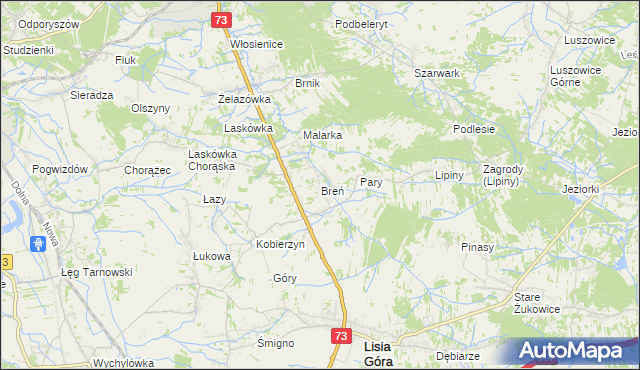 mapa Breń gmina Lisia Góra, Breń gmina Lisia Góra na mapie Targeo