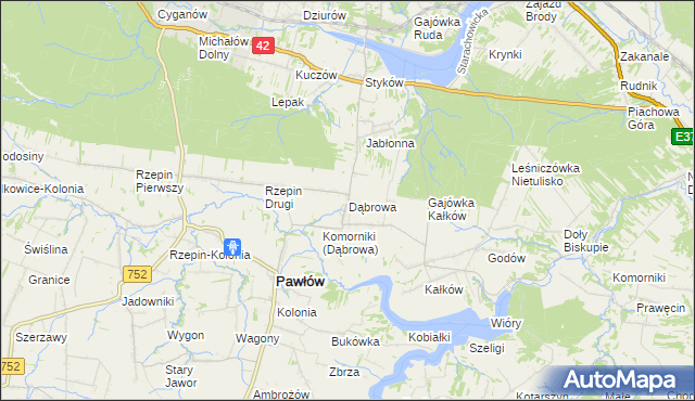 mapa Dąbrowa gmina Pawłów, Dąbrowa gmina Pawłów na mapie Targeo