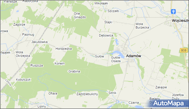 mapa Gułów gmina Adamów, Gułów gmina Adamów na mapie Targeo