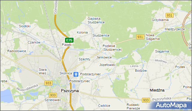 mapa Jankowice gmina Pszczyna, Jankowice gmina Pszczyna na mapie Targeo