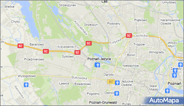 mapa Jeżyce gmina Poznań, Jeżyce gmina Poznań na mapie Targeo