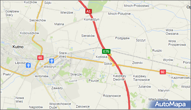 mapa Kotliska gmina Kutno, Kotliska gmina Kutno na mapie Targeo