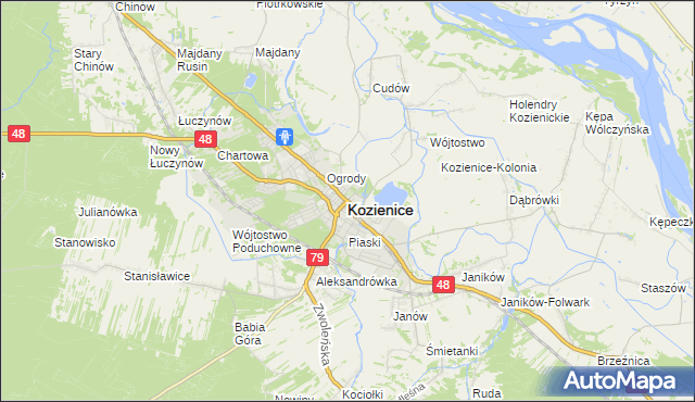 mapa Kozienice, Kozienice na mapie Targeo