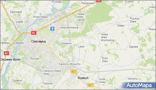 mapa Ławy gmina Rzekuń, Ławy gmina Rzekuń na mapie Targeo
