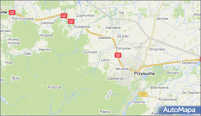 mapa Lipno gmina Przysucha, Lipno gmina Przysucha na mapie Targeo