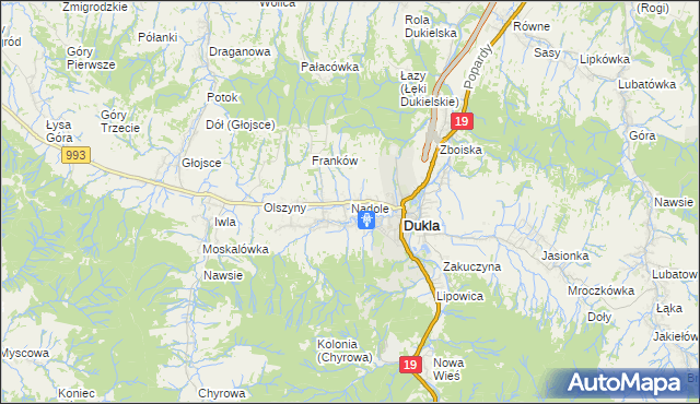 mapa Nadole gmina Dukla, Nadole gmina Dukla na mapie Targeo