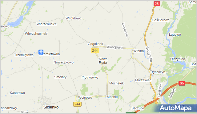 mapa Nowa Ruda gmina Sicienko, Nowa Ruda gmina Sicienko na mapie Targeo