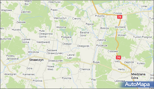 mapa Oblęgorek, Oblęgorek na mapie Targeo