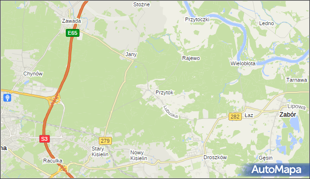 mapa Przytok gmina Zabór, Przytok gmina Zabór na mapie Targeo