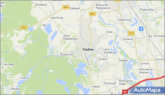 mapa Radłów powiat tarnowski, Radłów powiat tarnowski na mapie Targeo