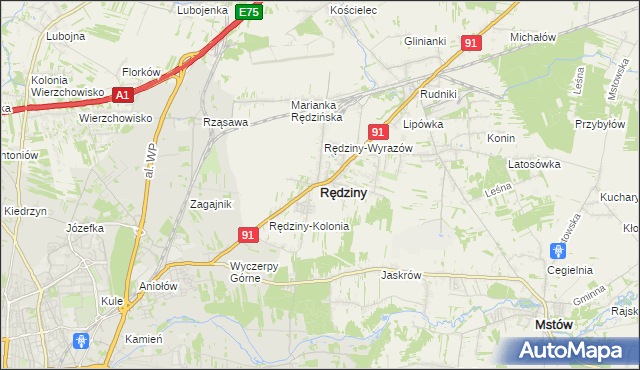 mapa Rędziny powiat częstochowski, Rędziny powiat częstochowski na mapie Targeo