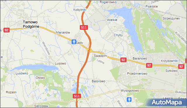 mapa Swadzim gmina Tarnowo Podgórne, Swadzim gmina Tarnowo Podgórne na mapie Targeo