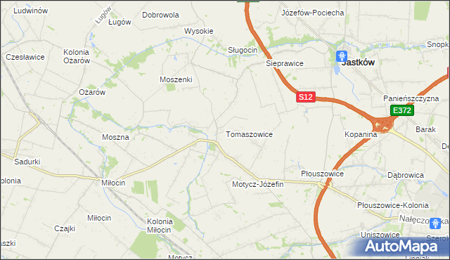 mapa Tomaszowice gmina Jastków, Tomaszowice gmina Jastków na mapie Targeo