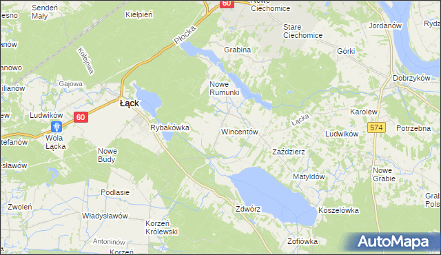 mapa Wincentów gmina Łąck, Wincentów gmina Łąck na mapie Targeo
