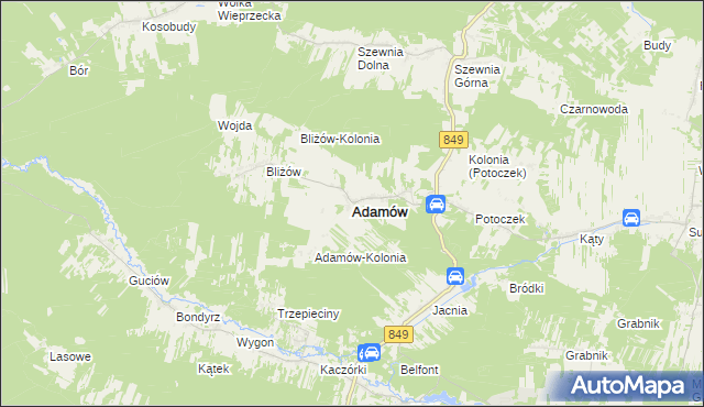 mapa Adamów powiat zamojski, Adamów powiat zamojski na mapie Targeo