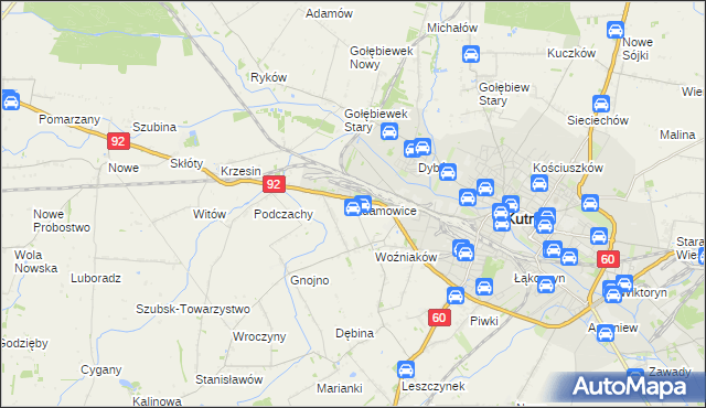 mapa Adamowice gmina Kutno, Adamowice gmina Kutno na mapie Targeo