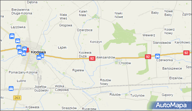 mapa Aleksandrów gmina Chodów, Aleksandrów gmina Chodów na mapie Targeo