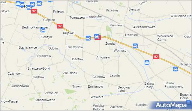 mapa Antoniew gmina Bedlno, Antoniew gmina Bedlno na mapie Targeo