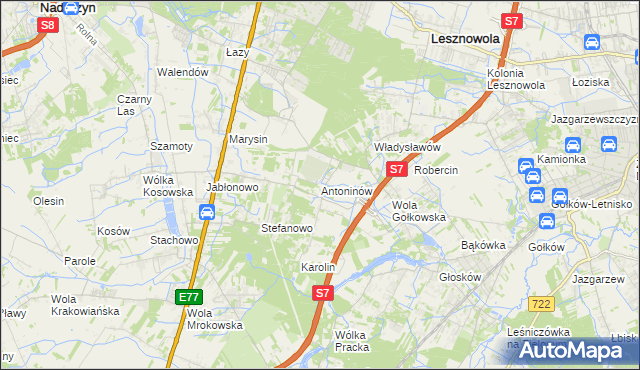 mapa Antoninów gmina Piaseczno, Antoninów gmina Piaseczno na mapie Targeo