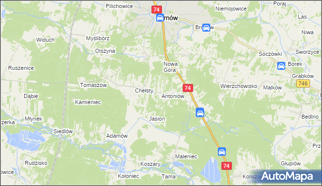 mapa Antoniów gmina Żarnów, Antoniów gmina Żarnów na mapie Targeo