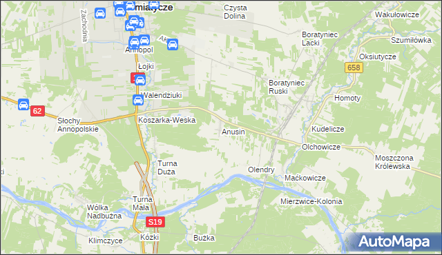 mapa Anusin gmina Siemiatycze, Anusin gmina Siemiatycze na mapie Targeo