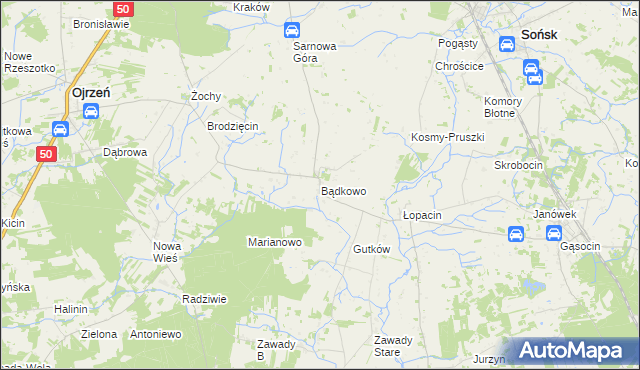 mapa Bądkowo gmina Sońsk, Bądkowo gmina Sońsk na mapie Targeo