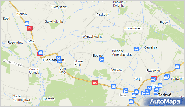 mapa Bedlno gmina Radzyń Podlaski, Bedlno gmina Radzyń Podlaski na mapie Targeo