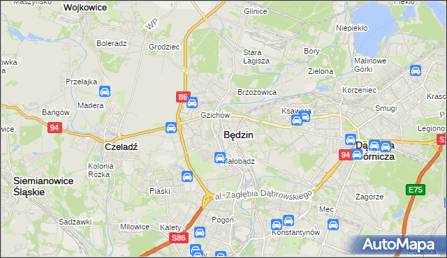 mapa Będzin, Będzin na mapie Targeo