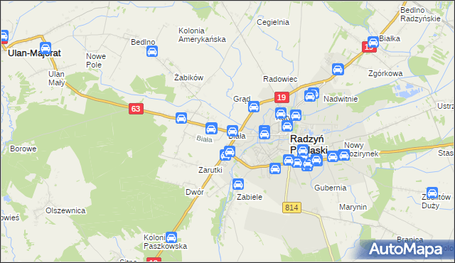 mapa Biała gmina Radzyń Podlaski, Biała gmina Radzyń Podlaski na mapie Targeo