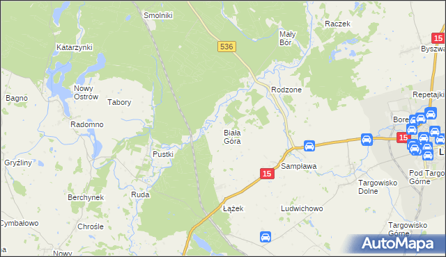 mapa Biała Góra gmina Lubawa, Biała Góra gmina Lubawa na mapie Targeo