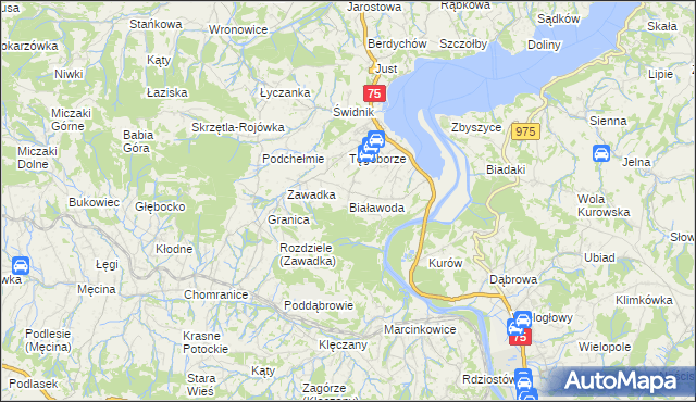 mapa Białawoda gmina Łososina Dolna, Białawoda gmina Łososina Dolna na mapie Targeo