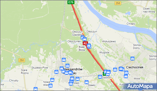 mapa Białe Błota gmina Aleksandrów Kujawski, Białe Błota gmina Aleksandrów Kujawski na mapie Targeo