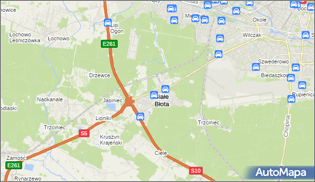 mapa Białe Błota powiat bydgoski, Białe Błota powiat bydgoski na mapie Targeo