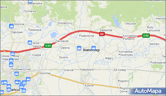 mapa Białobrzegi powiat łańcucki, Białobrzegi powiat łańcucki na mapie Targeo