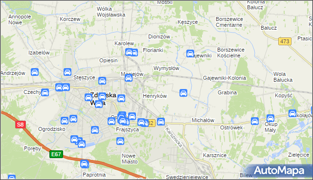 mapa Biały Ług gmina Zduńska Wola, Biały Ług gmina Zduńska Wola na mapie Targeo