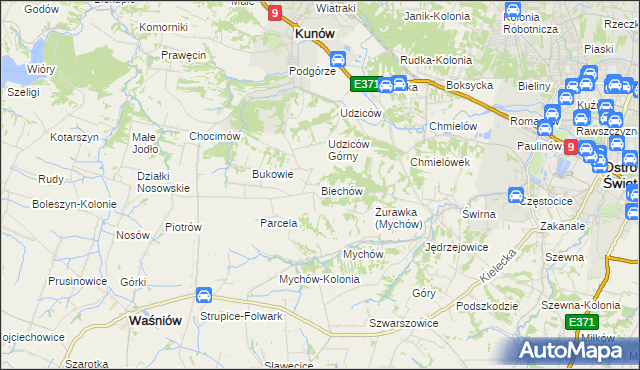mapa Biechów gmina Kunów, Biechów gmina Kunów na mapie Targeo
