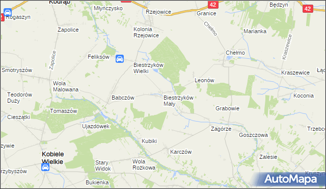 mapa Biestrzyków Mały, Biestrzyków Mały na mapie Targeo