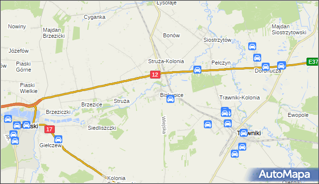 mapa Biskupice gmina Trawniki, Biskupice gmina Trawniki na mapie Targeo