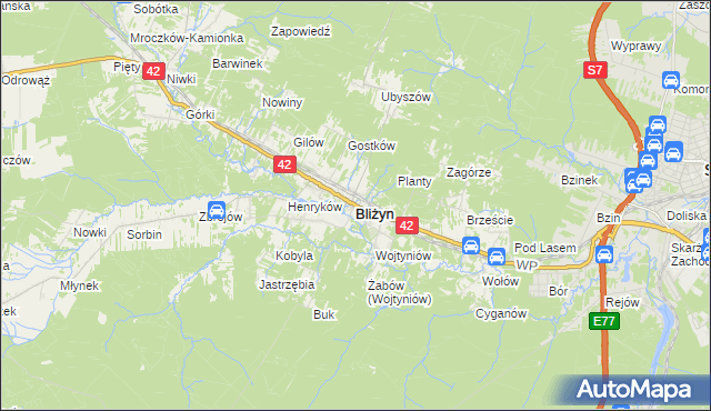 mapa Bliżyn, Bliżyn na mapie Targeo