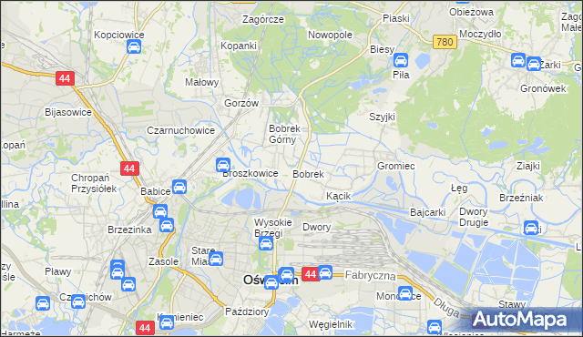 mapa Bobrek gmina Chełmek, Bobrek gmina Chełmek na mapie Targeo