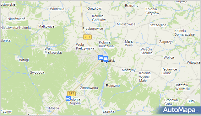 mapa Bogoria powiat staszowski, Bogoria powiat staszowski na mapie Targeo